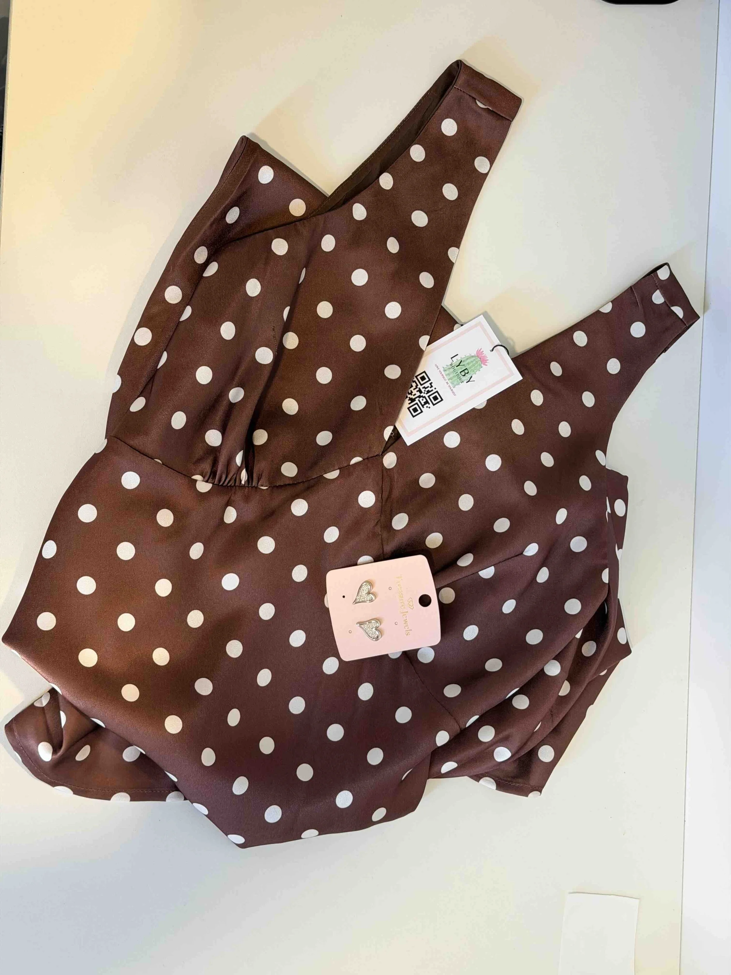 Brown white-Polka Dot Midid Dress