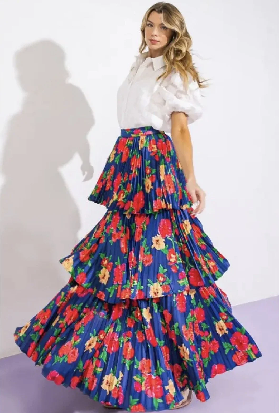 Floral Fantasy Pleated Layered Skirt