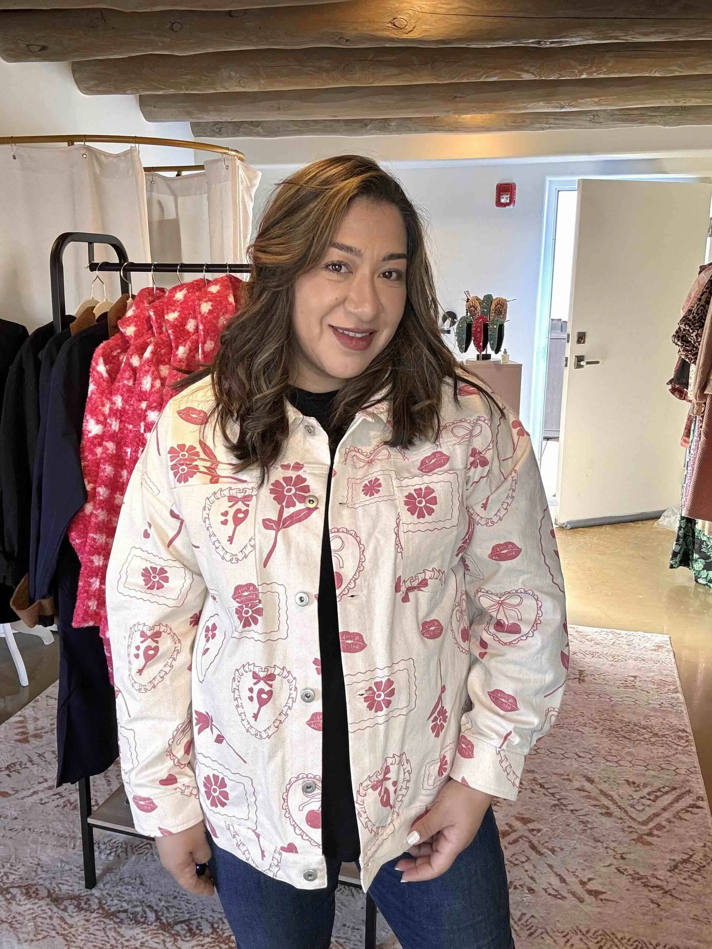 Oatmeal Color Heartfelt Blossom Oversized Jacket