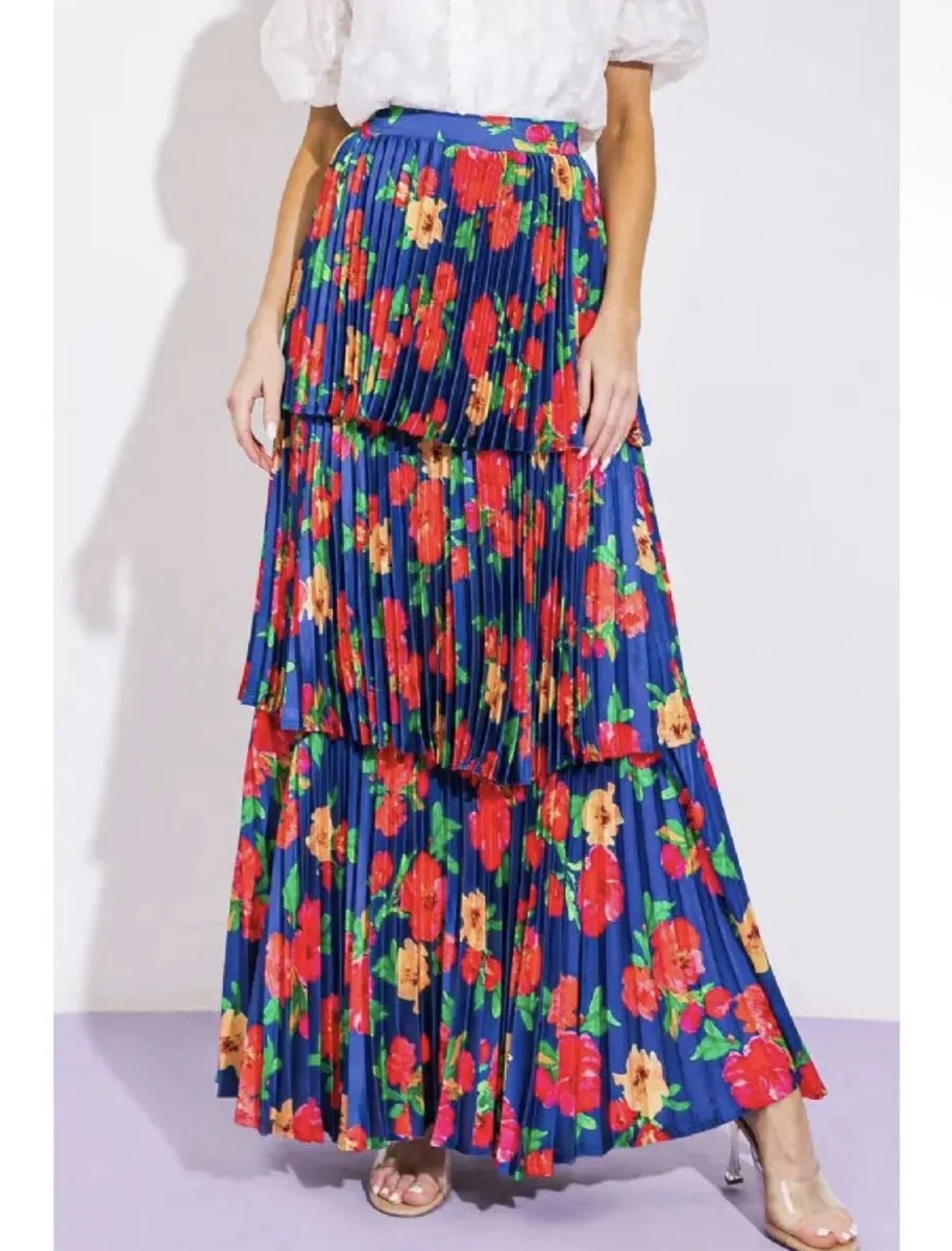 Floral Fantasy Pleated Layered Skirt