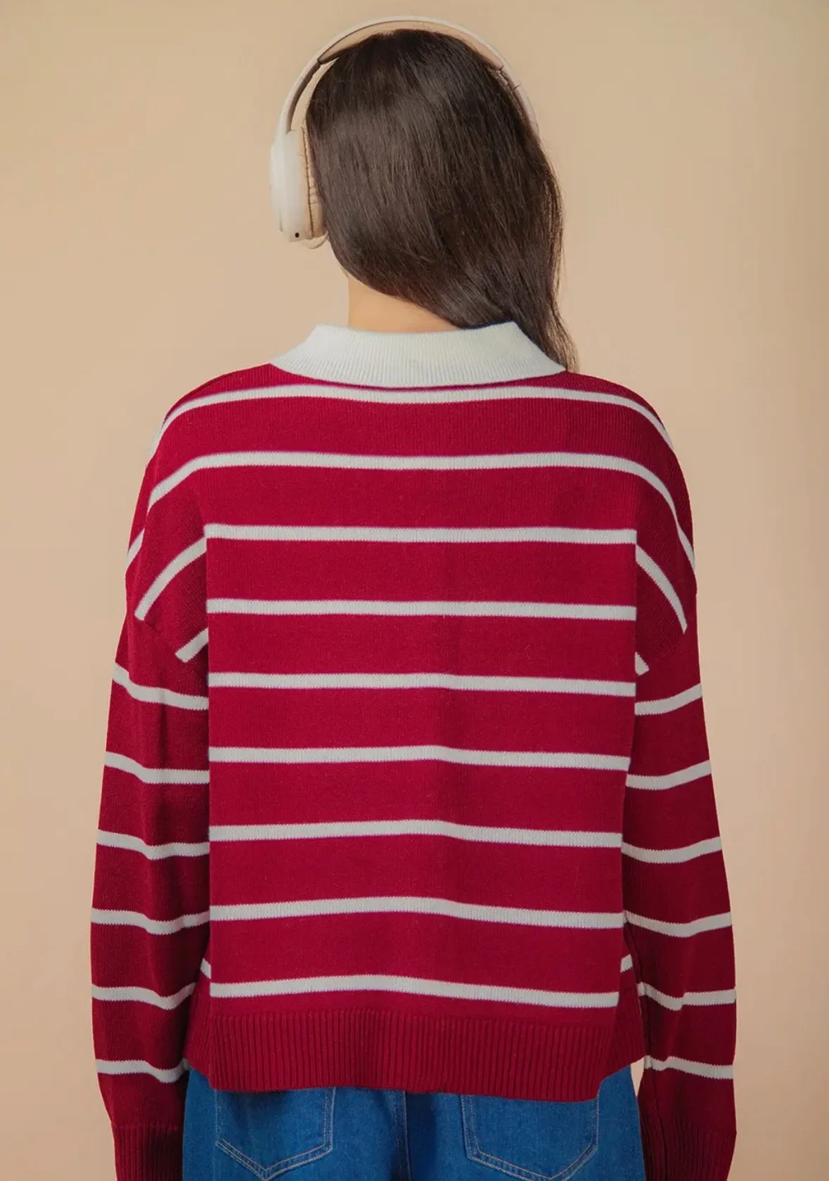 Stripped oversized red sweater
