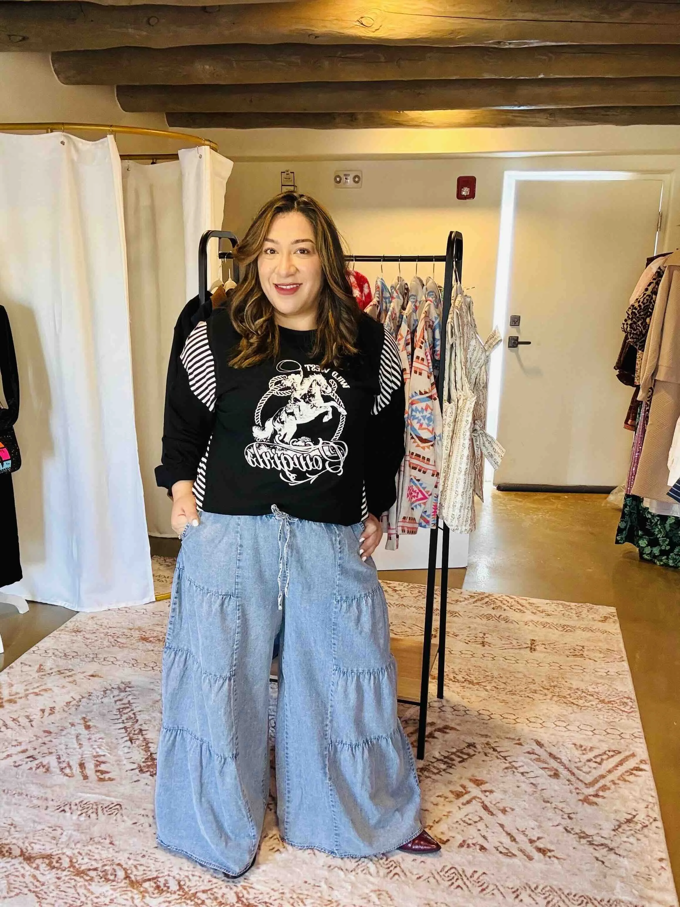 Chambray Wide Leg Elastic Waist Pants