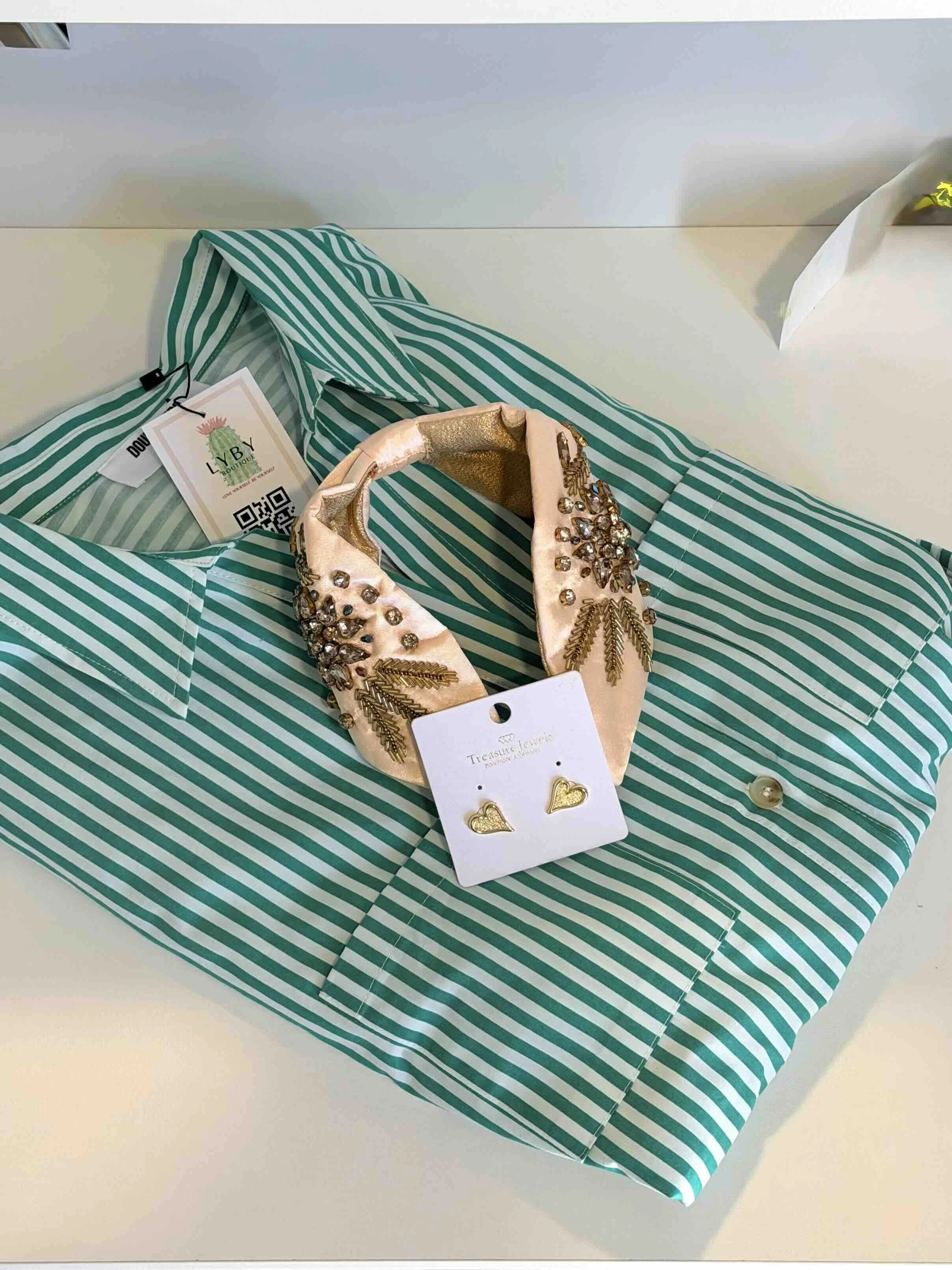 Green Midi Belted Striped Shirt Dress