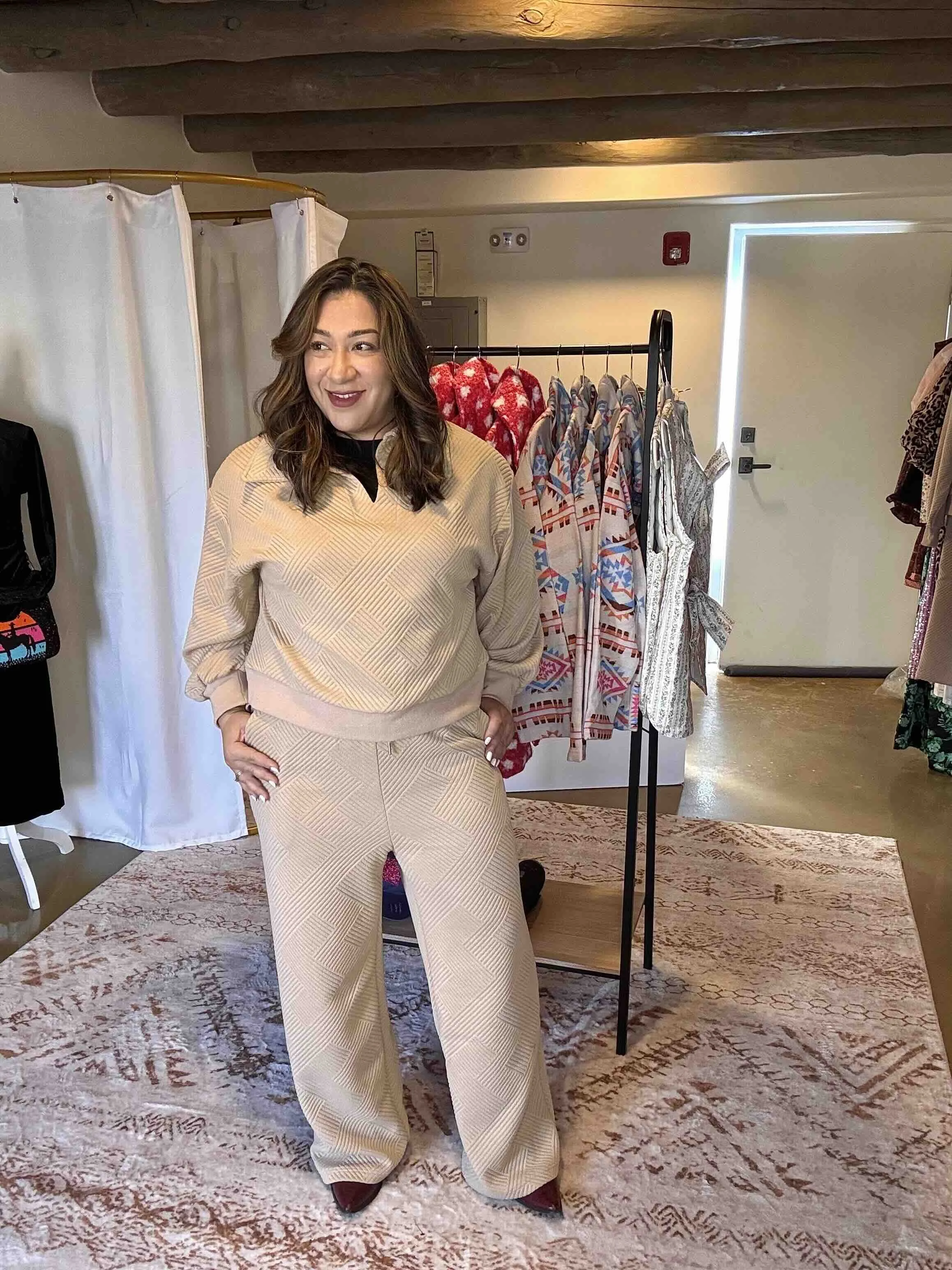 Taupe Textured Knit Casual Comfy Set