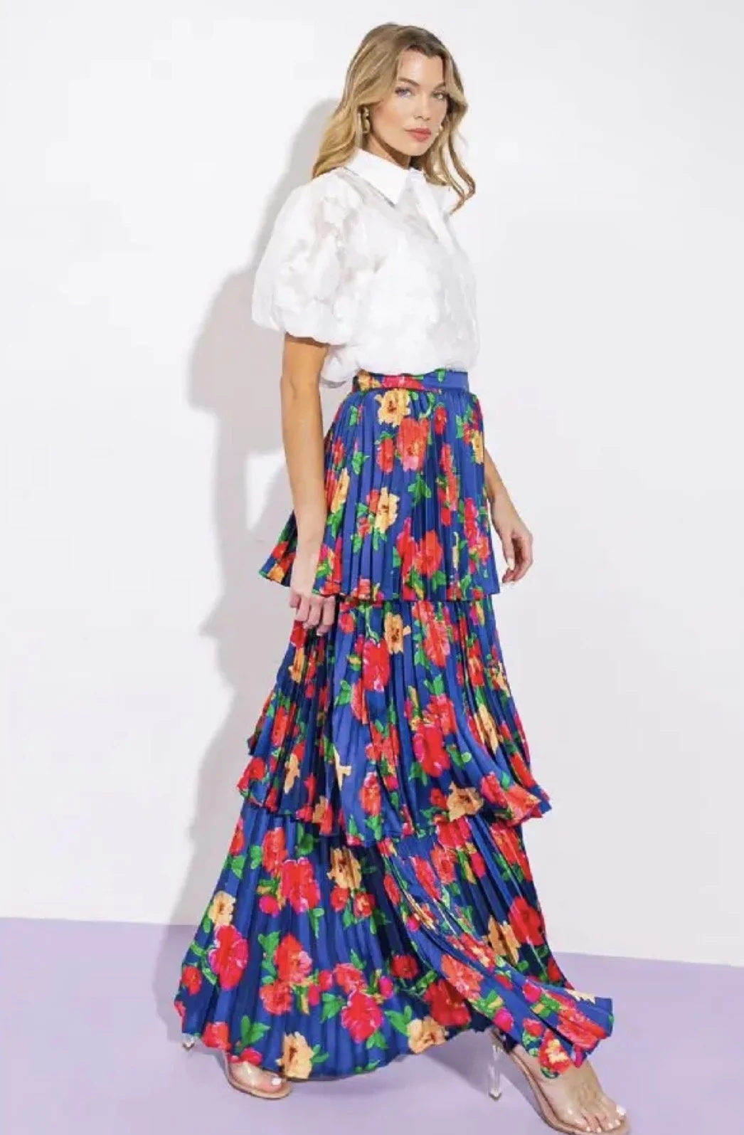 Floral Fantasy Pleated Layered Skirt