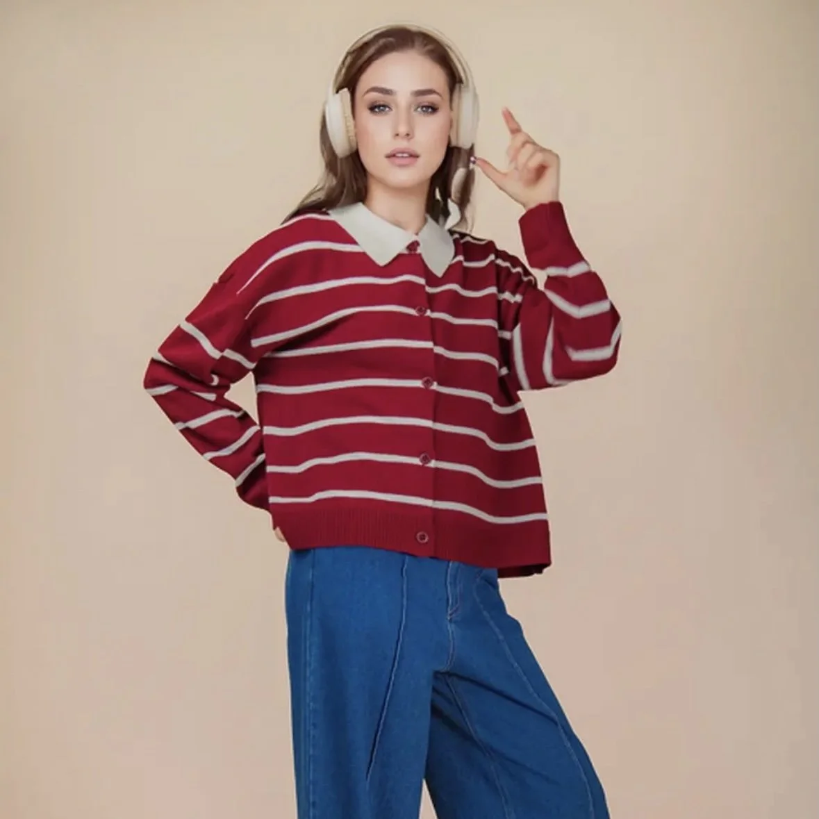 Striped Oversized Button-Down Sweater