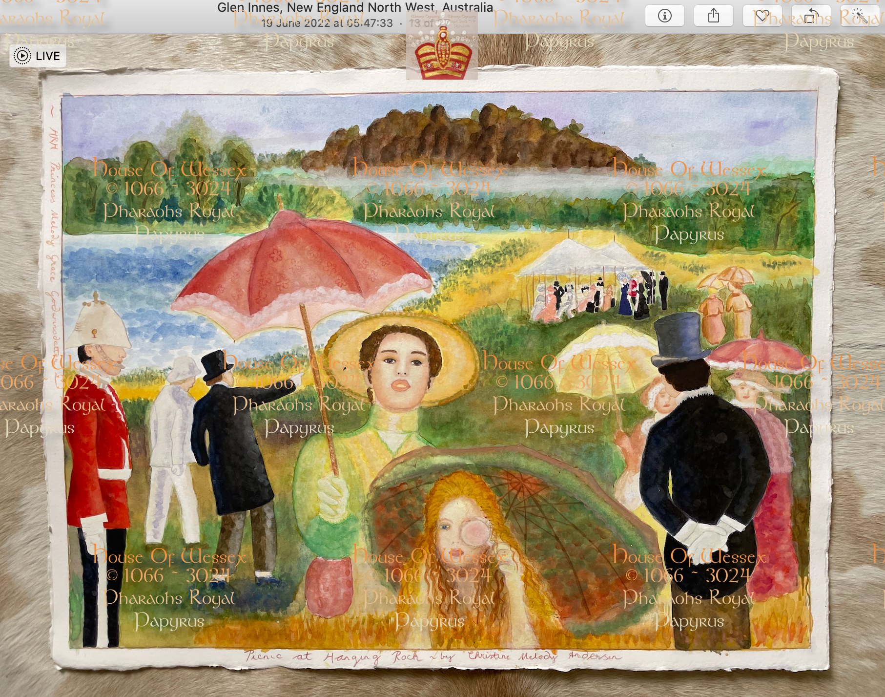 "Picnic at Hanging Rock". An original by Queen Melody Grace Godwinsdatter WD of a scene from the Australian Movie at Mount Macedon Victoria Australia. 