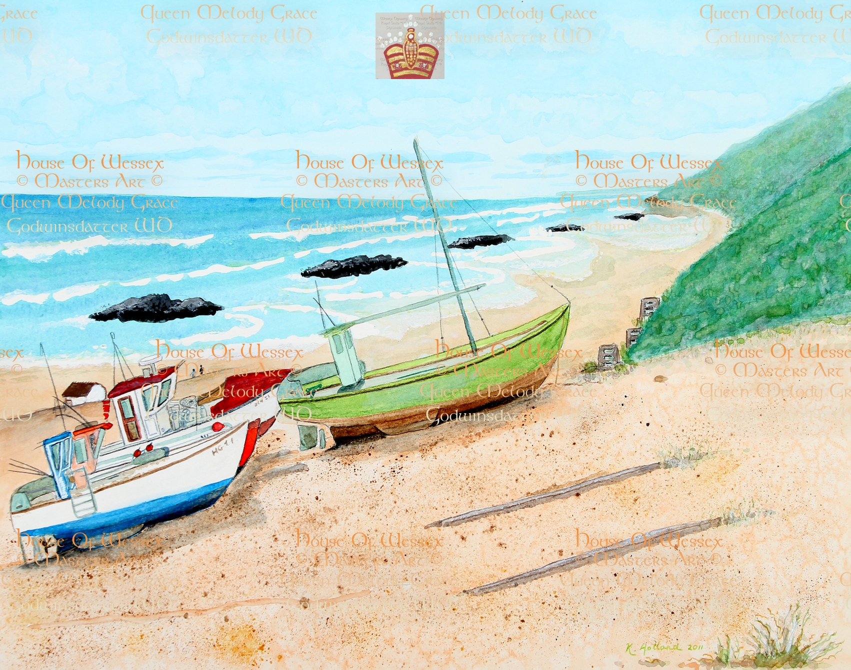 "Jutland Coast". An original by Queen Melody Grace Godwinsdatter WD, of the boats at high tide whilst working for FEE [Foundation for Environmental Education] as a Blue Flag Beach Auditor. 