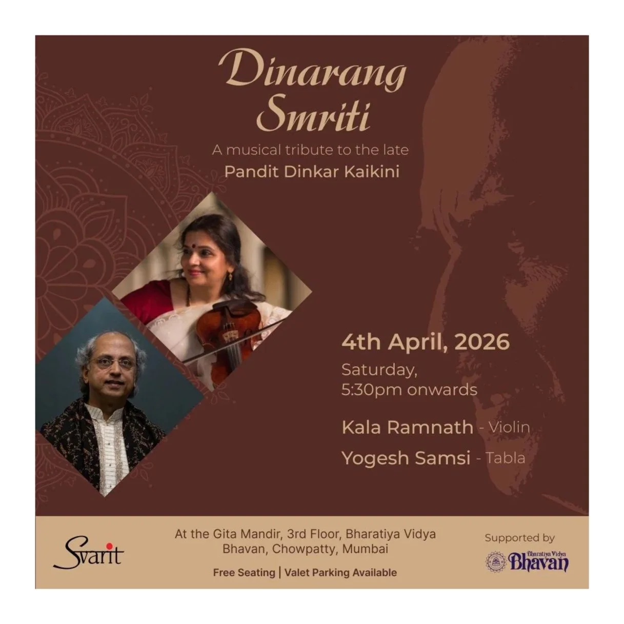 Concert at the Dinarang Smriti Festival at Bharatiya Vidya Bhavan Mumbai 