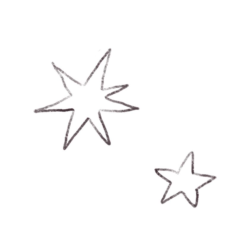 Two hand-drawn sketched stars, one large and one smaller.