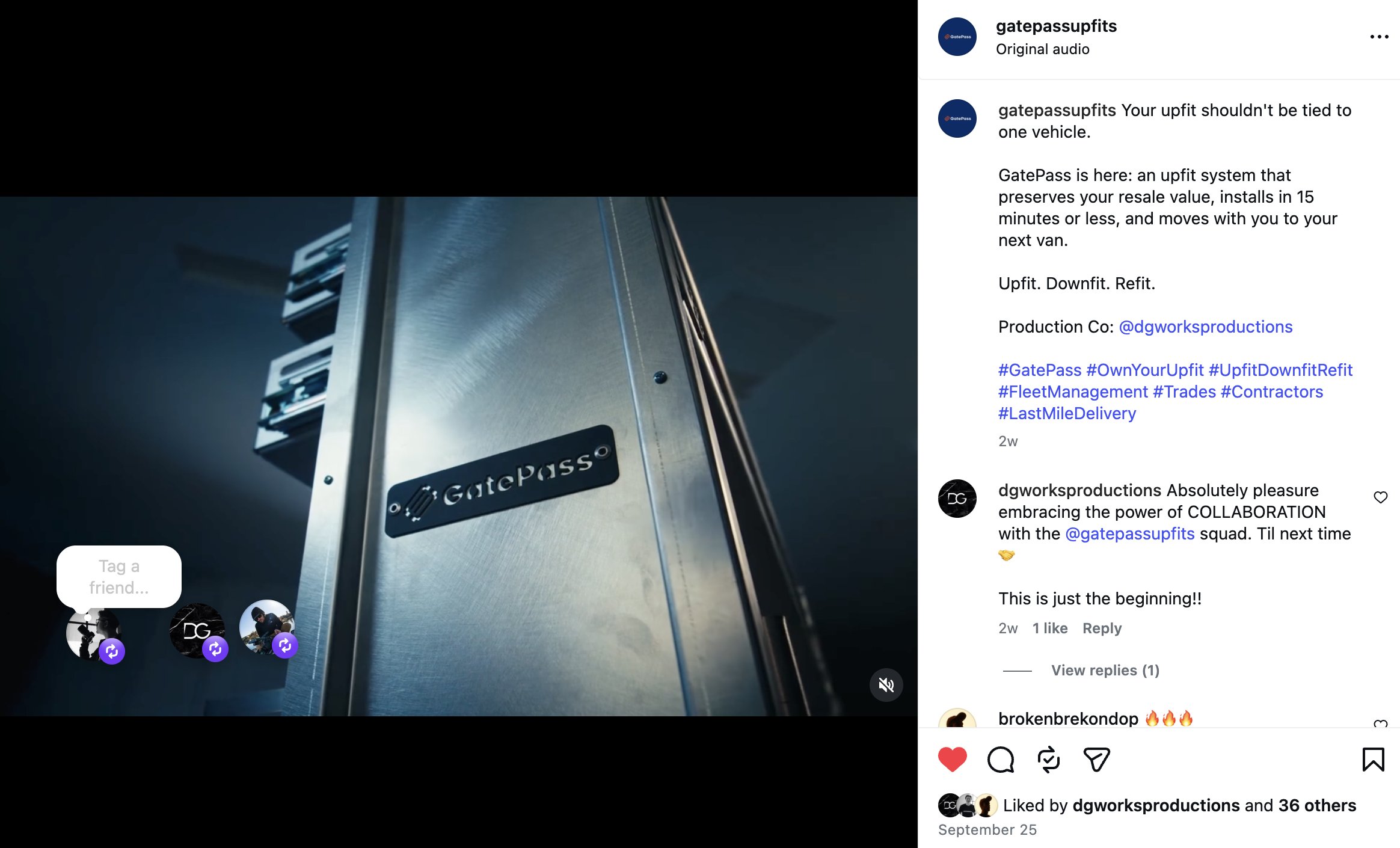 instagram screen gram of gatpass launch film