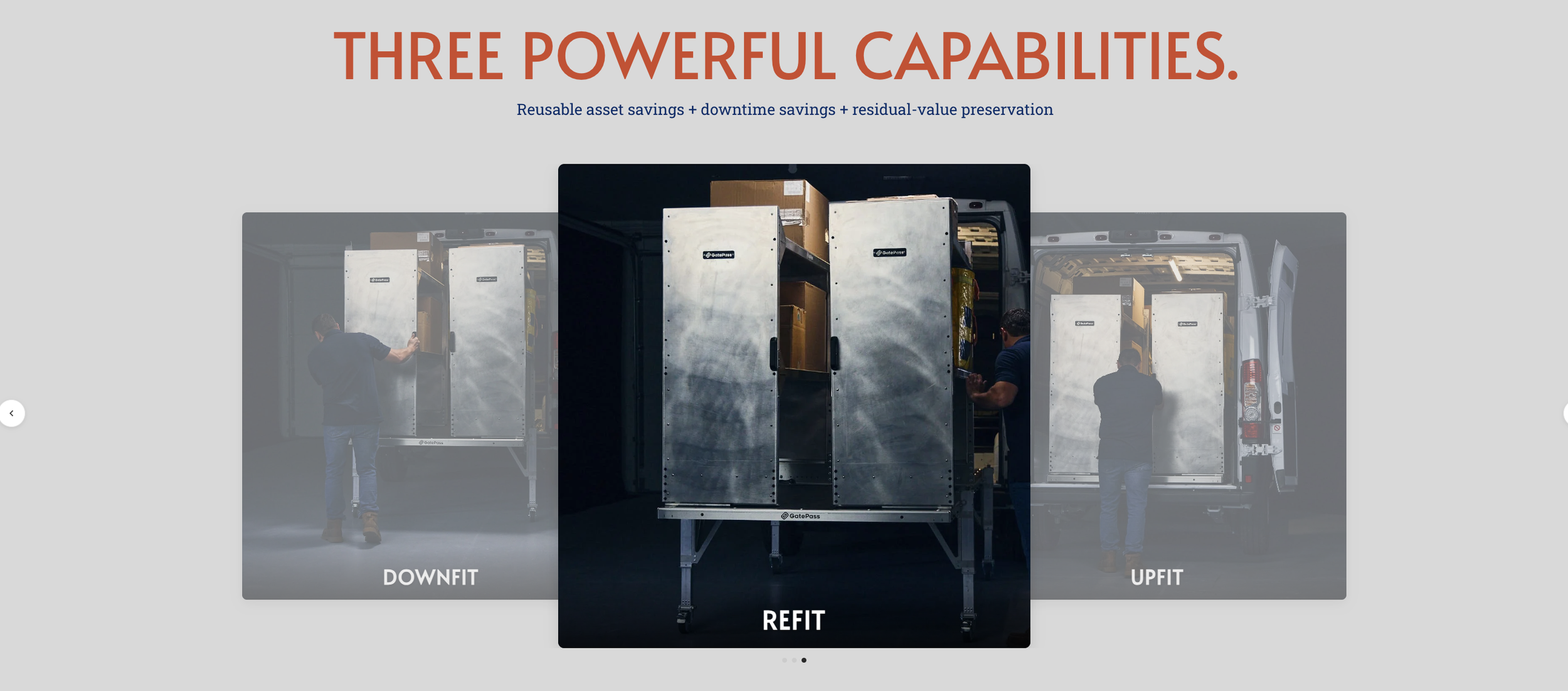 pictures of shelving units showcasing refit, upfit, and downfit