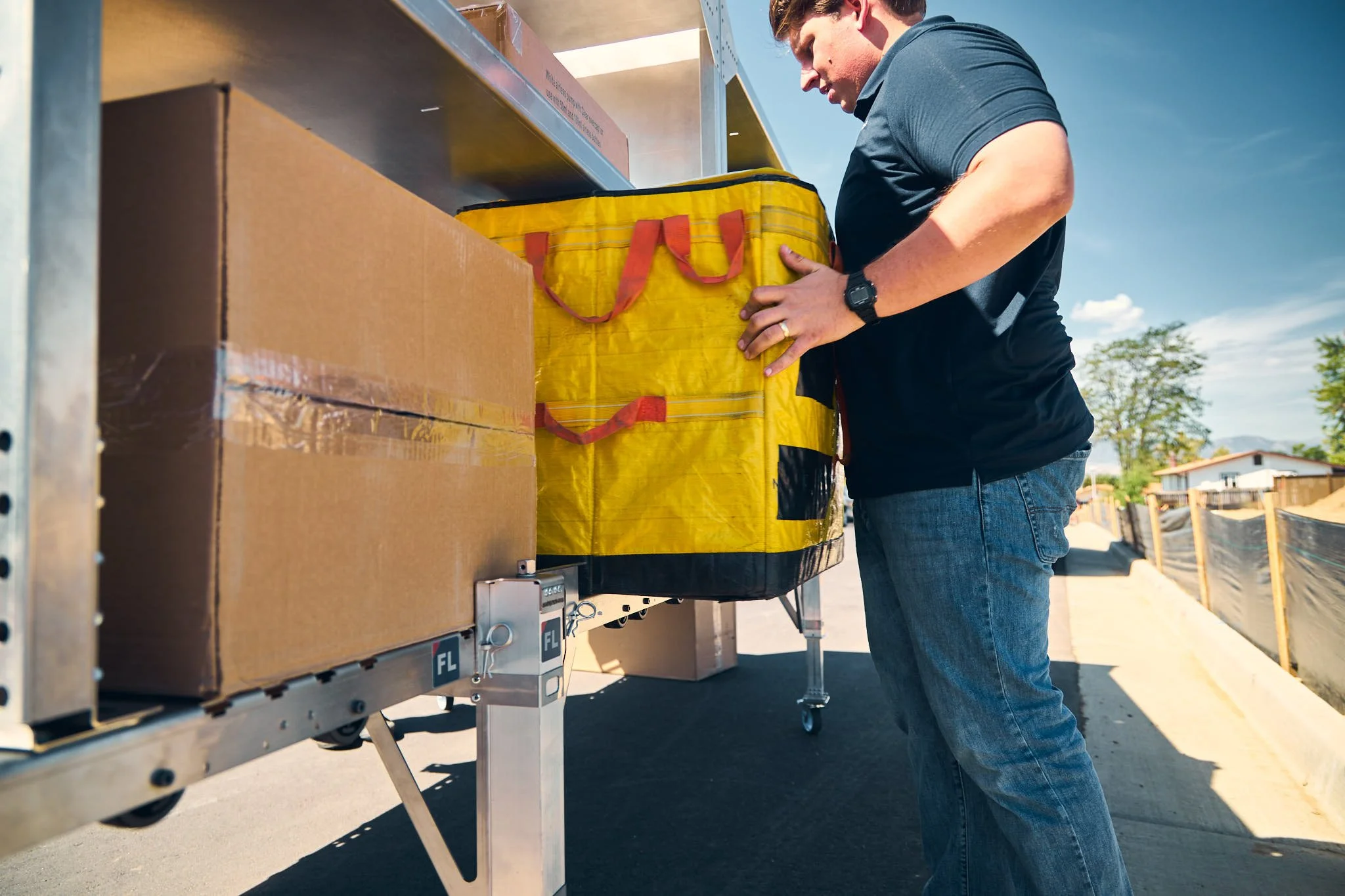 photography of last mile logistics tote going on shelves for vans