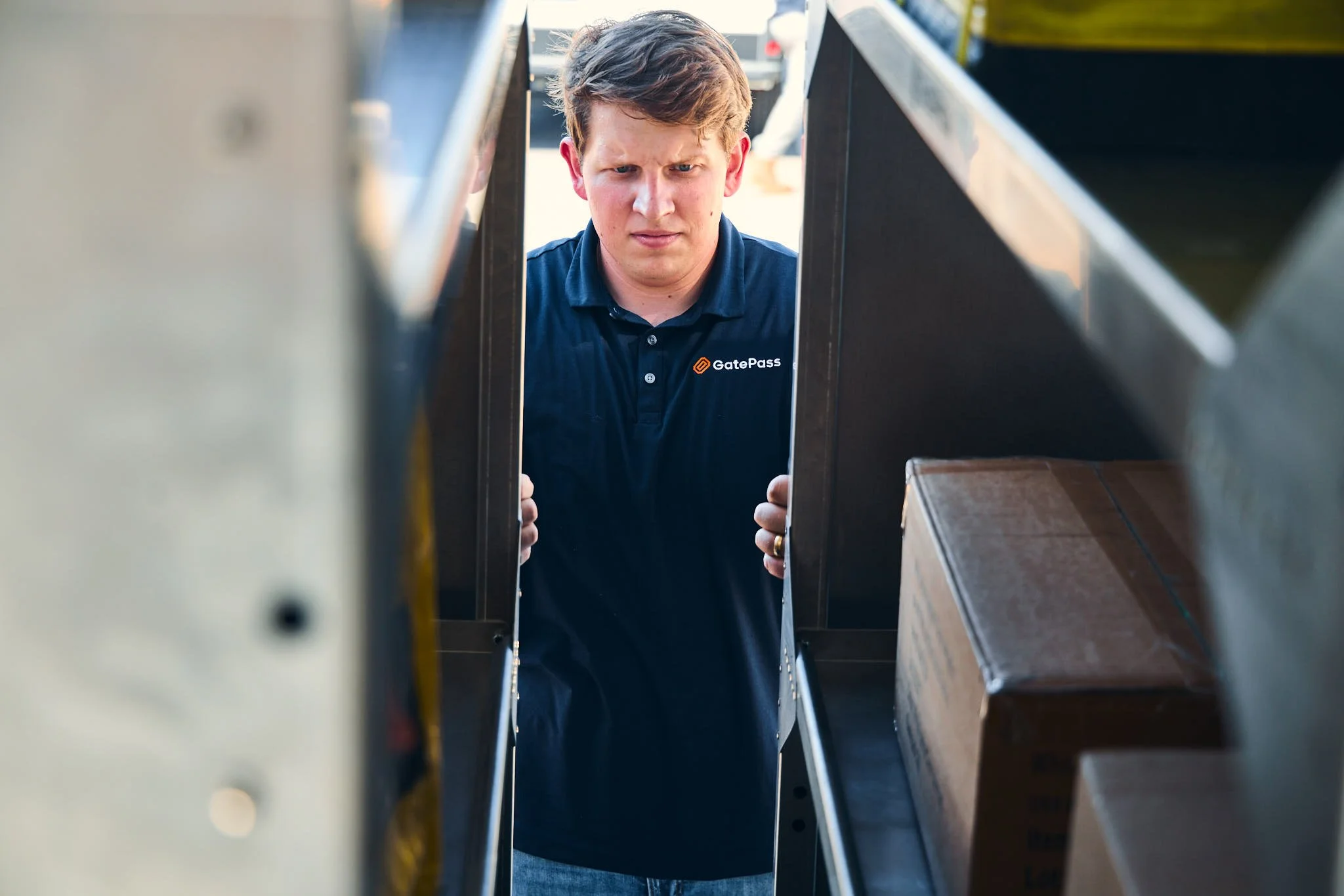 picture of a trades worker opening shelves 
