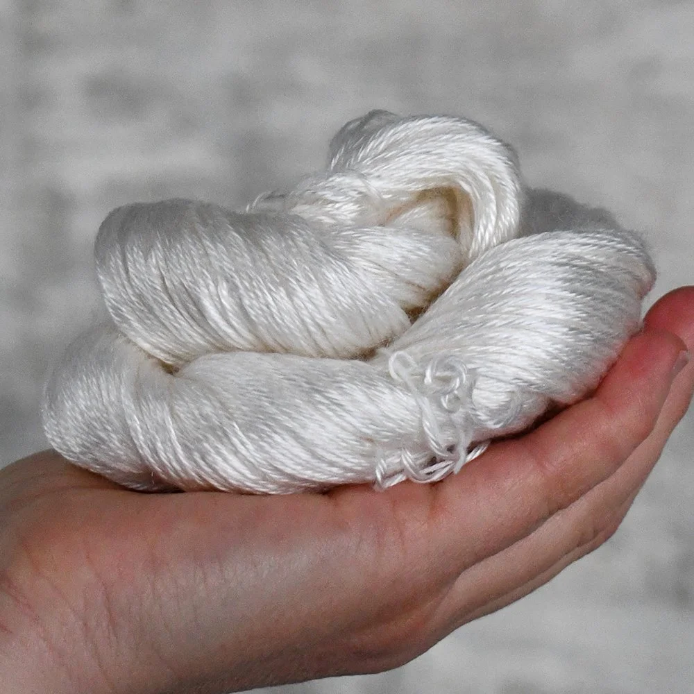 Undyed skein of Oyster DK Tencel yarn