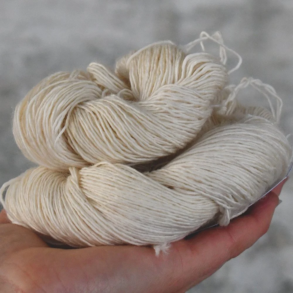 Undyed skein of Chanterelle fingering yarn