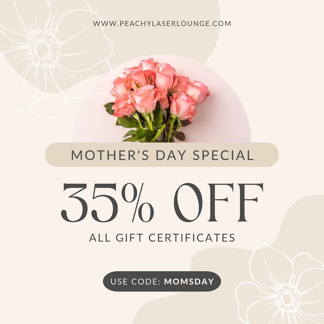 The perfect way to treat the moms in your life ☁️🤍🫶🏼

.. or even treat yourself!! 😉 

Purchase any giftcard at 35% off! Visit our website to buy online ✨

www.peachylaserlounge.com/packages