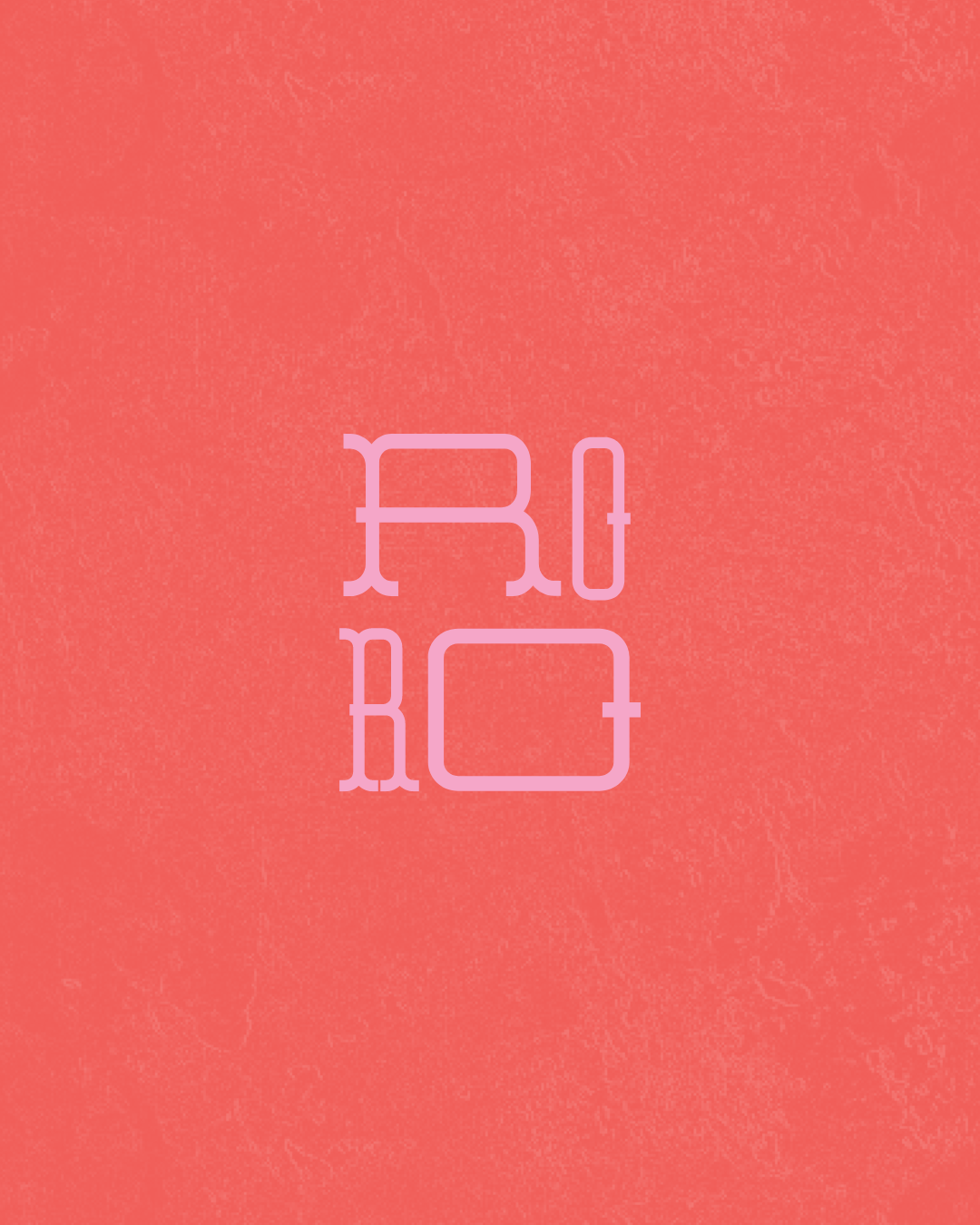 Pink Roro logo over red textured background