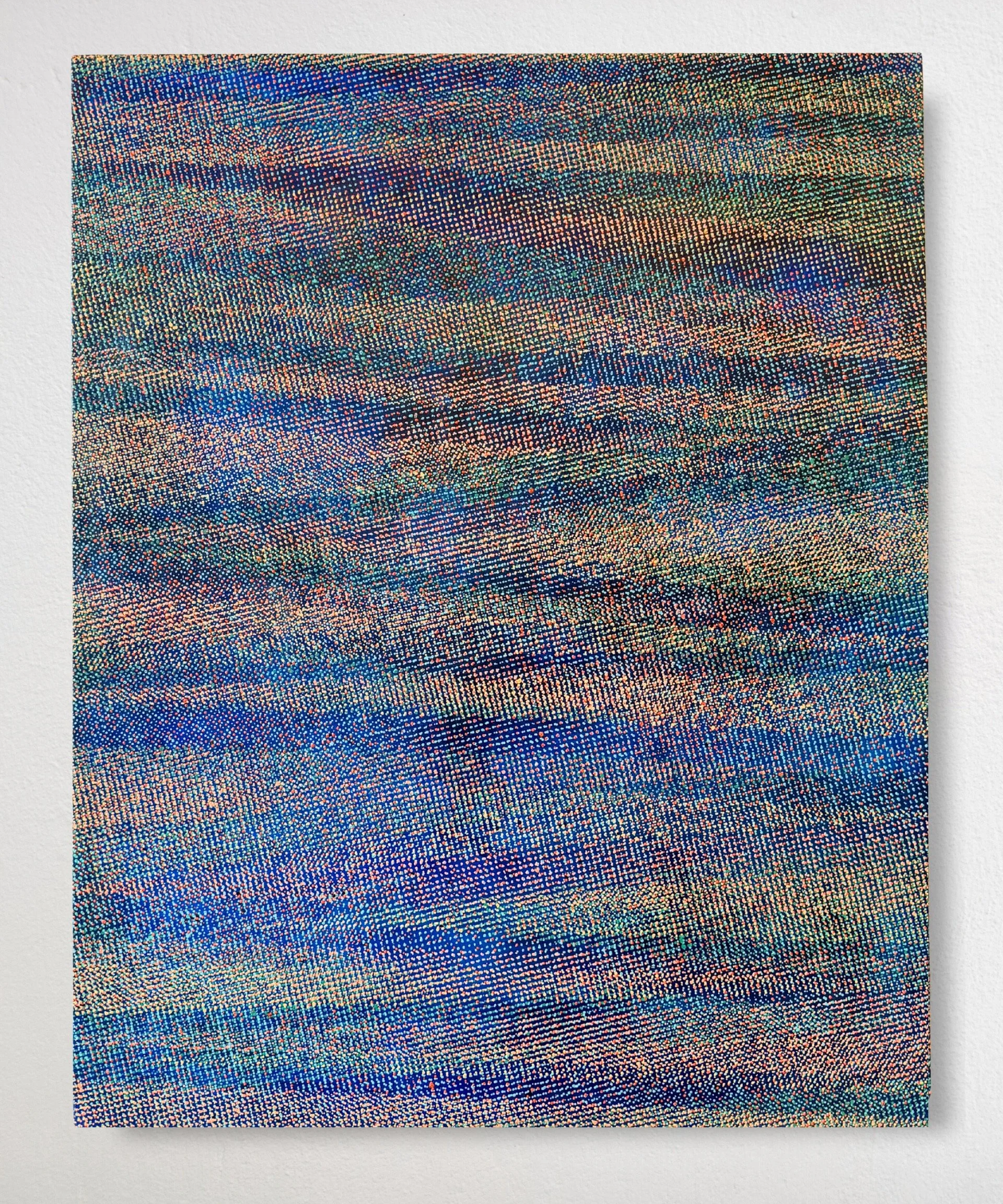 “Signals in Blue Distance"   Acrylic on canvas-wrapped plywood   24 x 30 x .5"