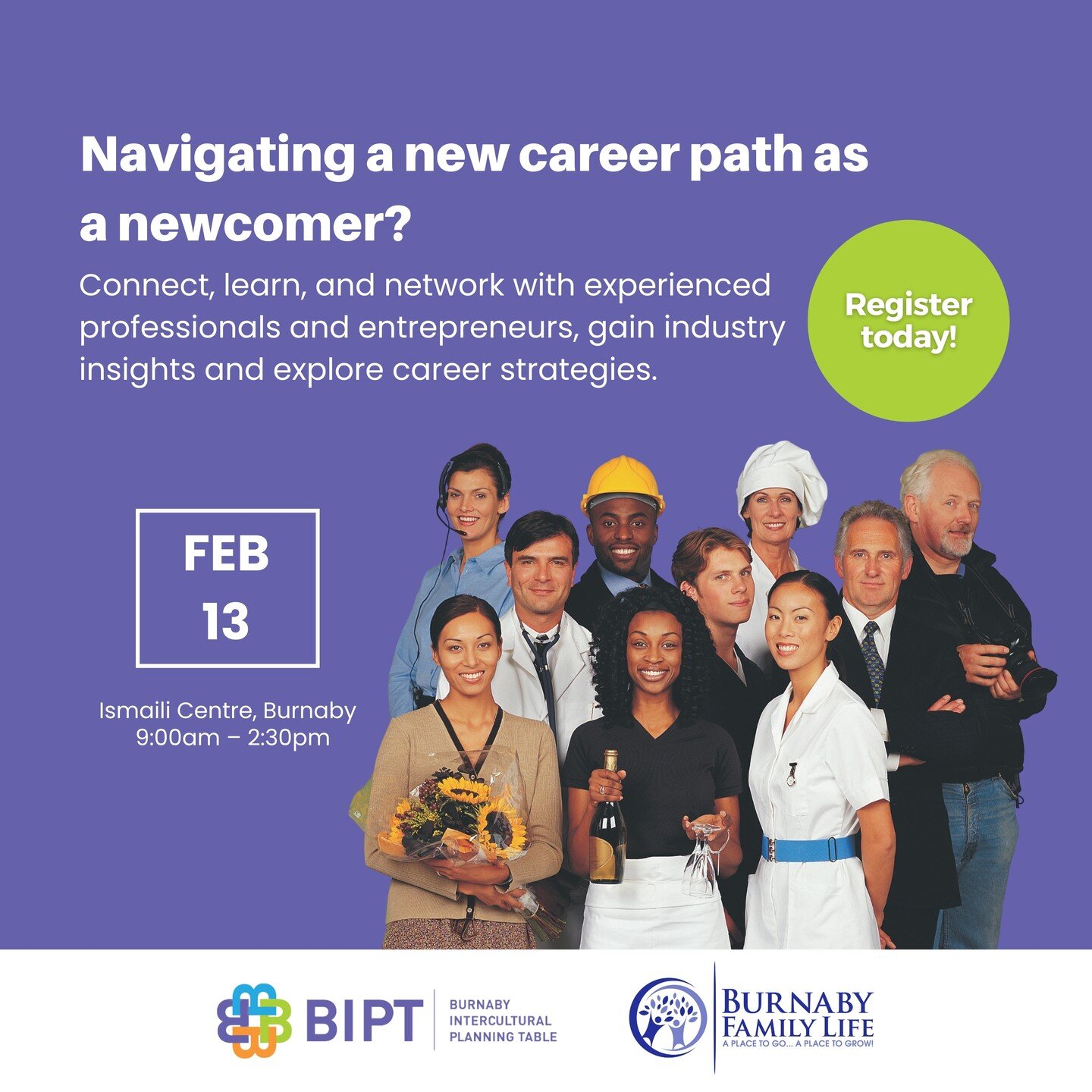 Looking to excel in your career as a newcomer? Join us on Feb 13th for an informative conference. Connect with professionals, learn about employment and self-employment strategies, and enjoy a complimentary lunch. It's an event you won't want to miss