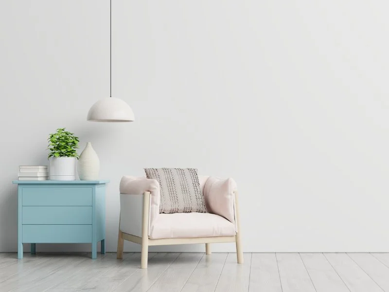 Minimalist chair and side table.