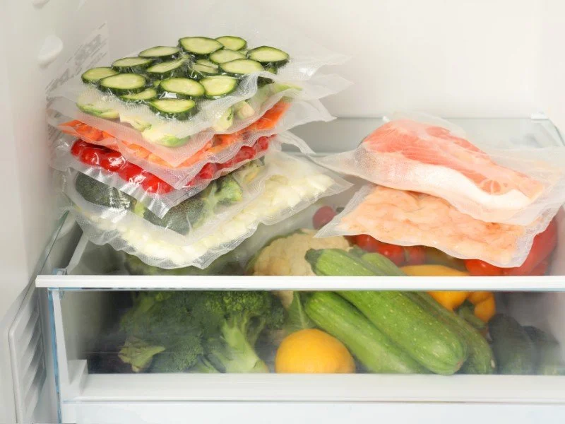 Freshly frozen vegetables neatly packed.