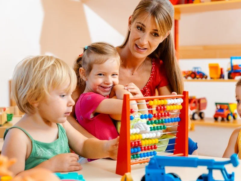 Engaging children with educational toys.