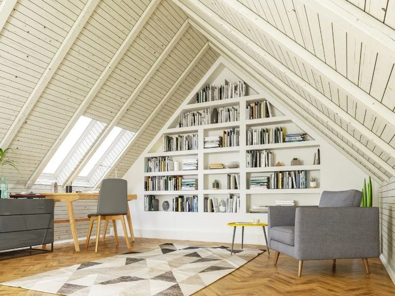 Maximizing space with a stylish, functional attic library.