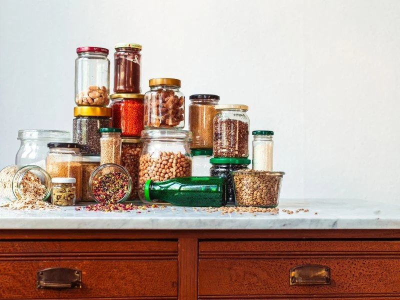 Pantry jars showcasing vibrant ingredient organization.
