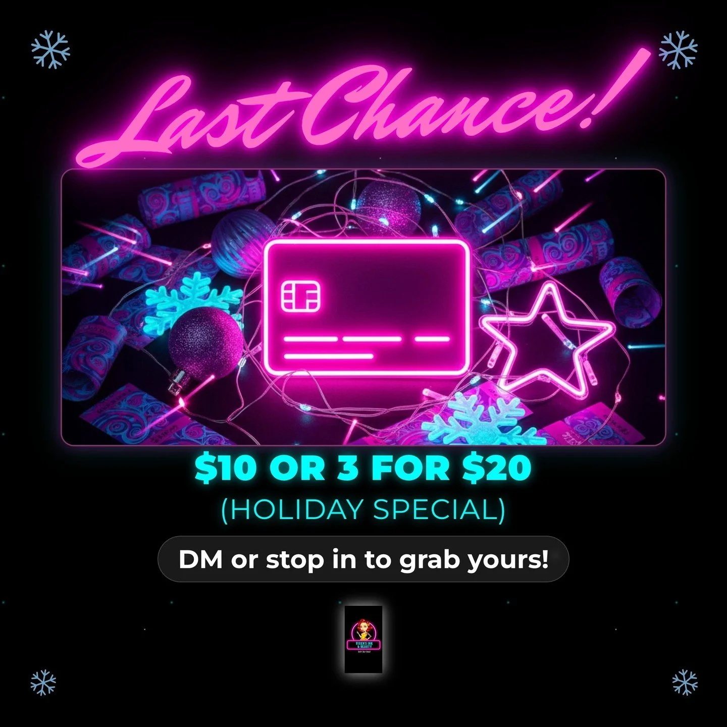 🚨 FINAL DAYS ALERT! 🚨 Only a few raffle tickets left for our HUGE $500 Vixen's Ink &amp; Beauty gift card! Feeling lucky? 🎁 In the Christmas spirit, tickets are just $10 each or 3 for $20: seriously, this could be your holiday glow-up! 

Purchase 