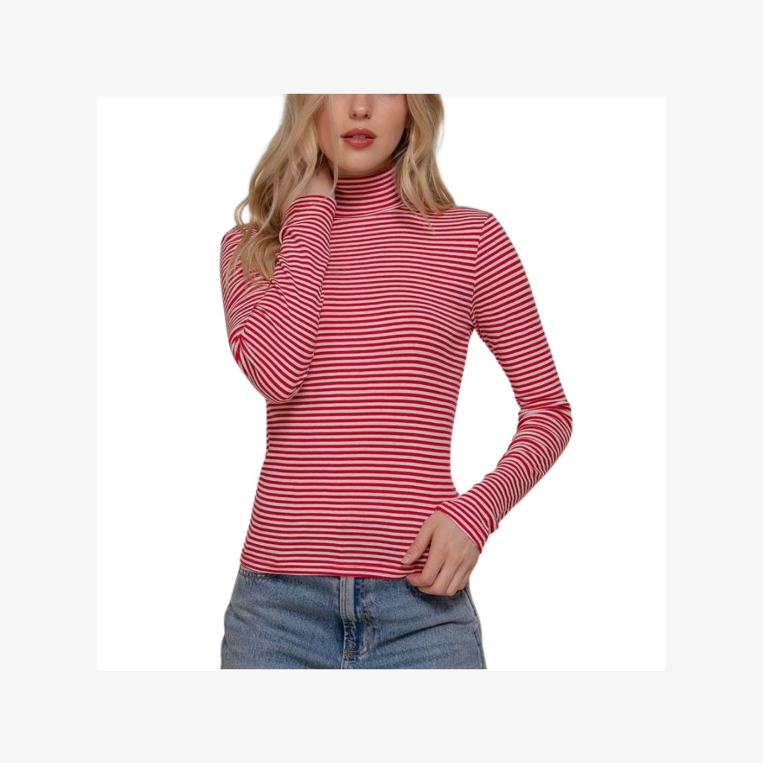 Long Sleeve Turtle Neck Stripe Top