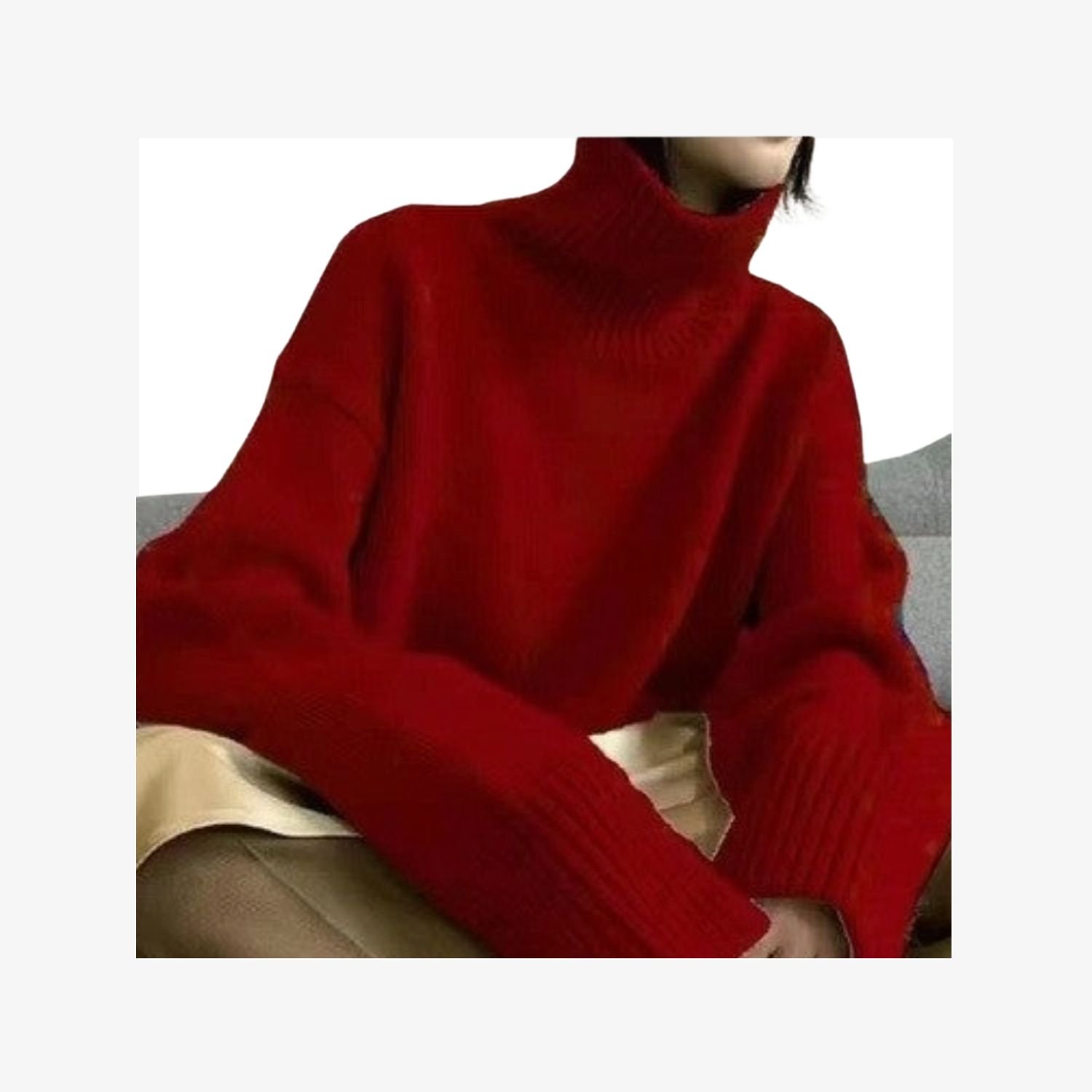 Red High Neck Loose Thick Cashmere Sweater