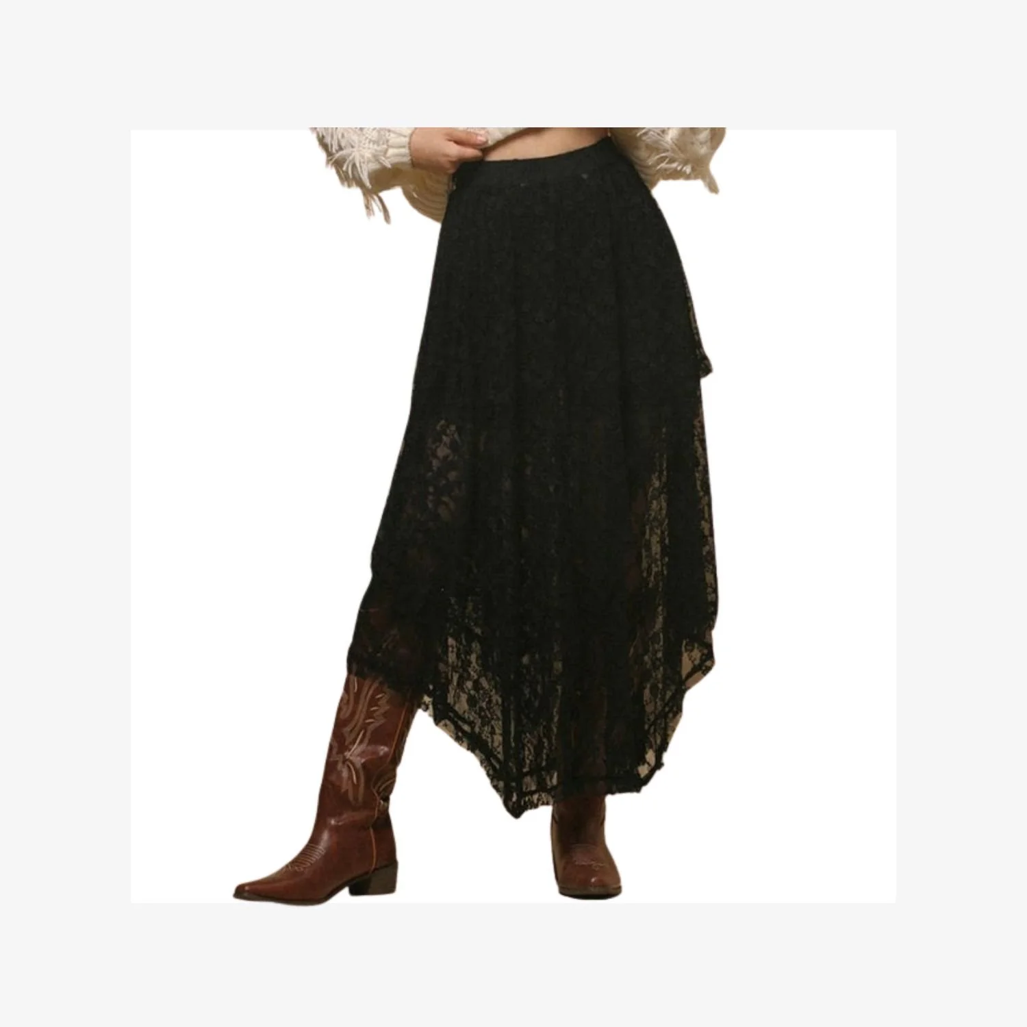 Bohemian Floral Lace Layered Midi Skirt