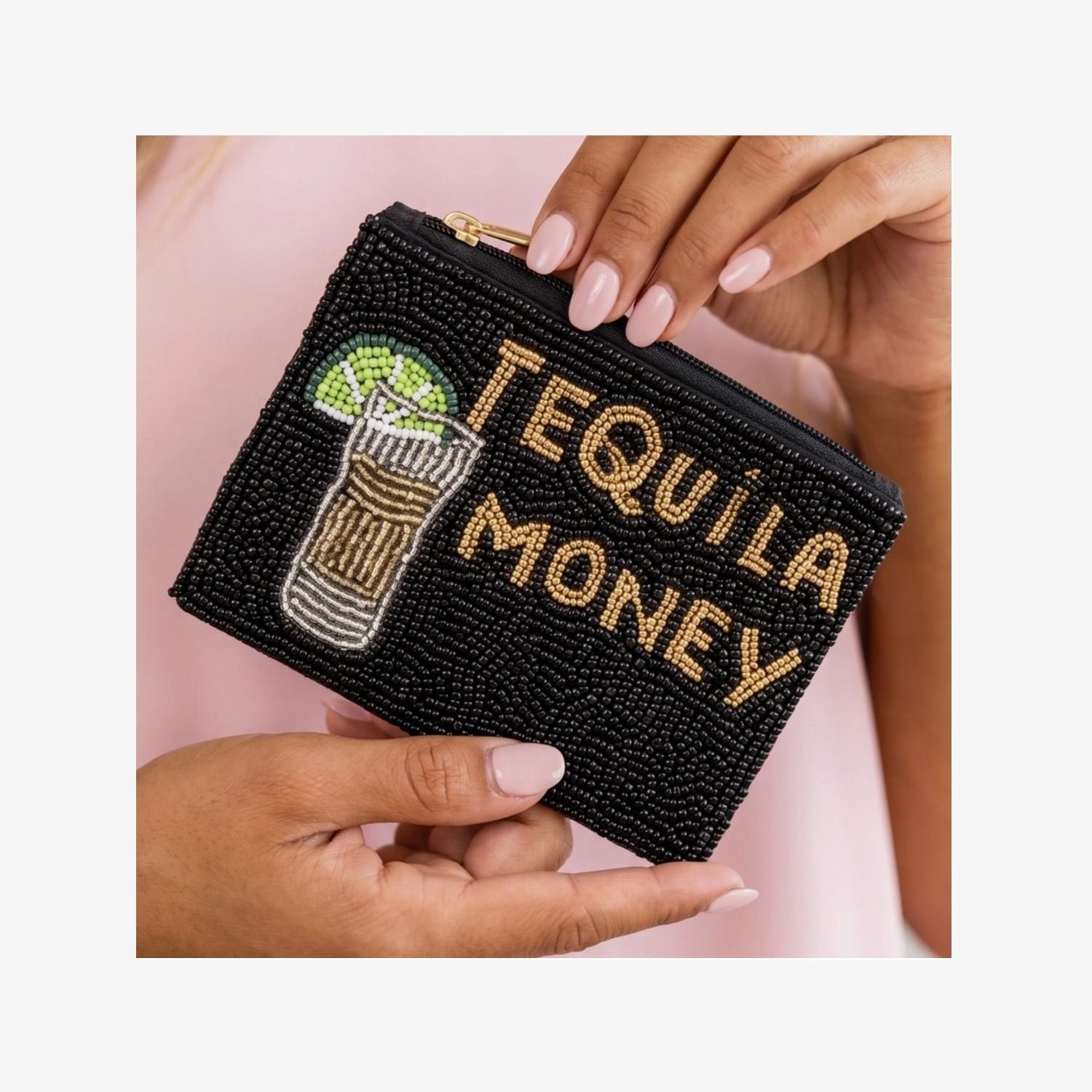 Tequila & Tonic Beaded Coin Purse – Black Beaded Cocktail Coin Purse