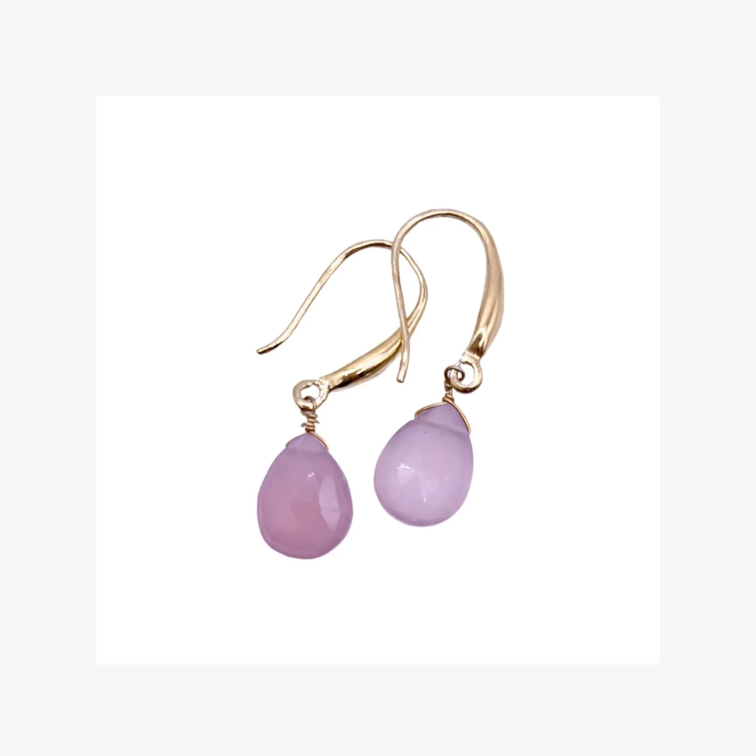 Lilac Pink Chalcedony Pear Drop Earrings