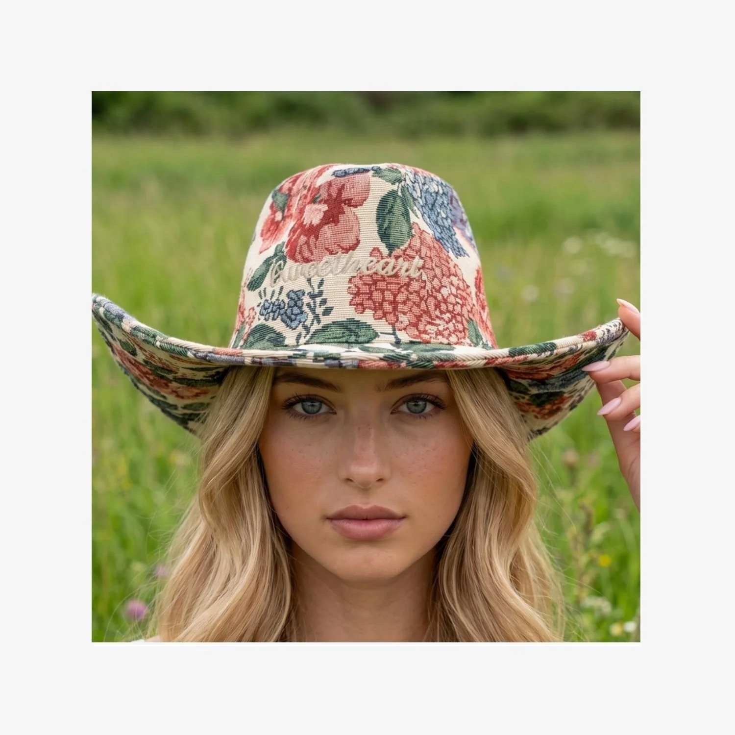 Floral Cowboy Hat – “Sweetheart” Script Western Hat