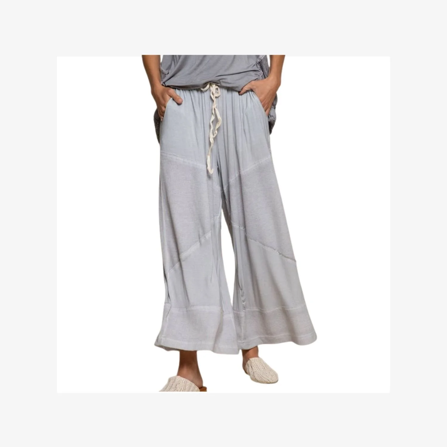 Ribbed Knit Culottes with Adjustable Waist