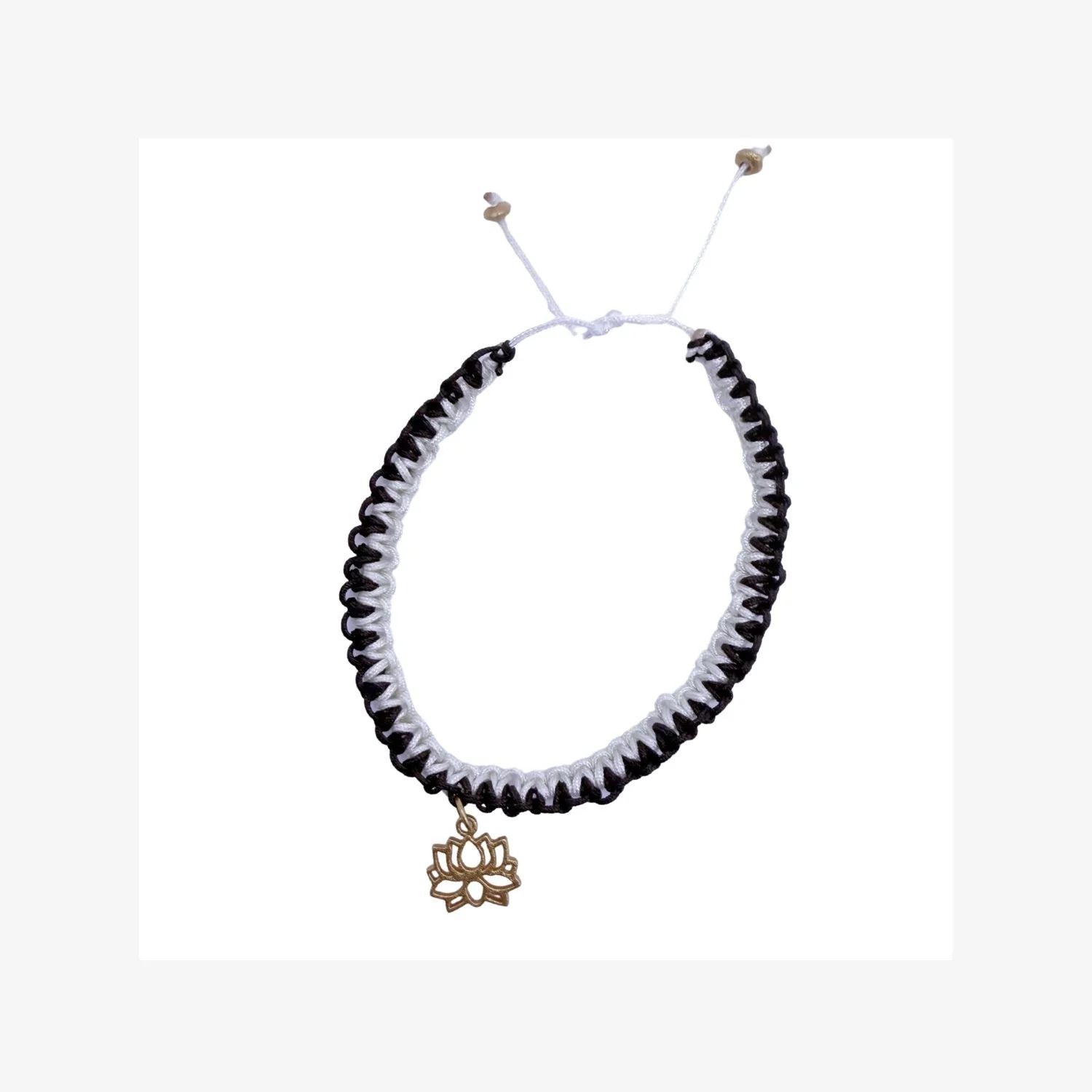 Hand-Braided Adjustable Bracelet with Gold Lotus Flower Charm