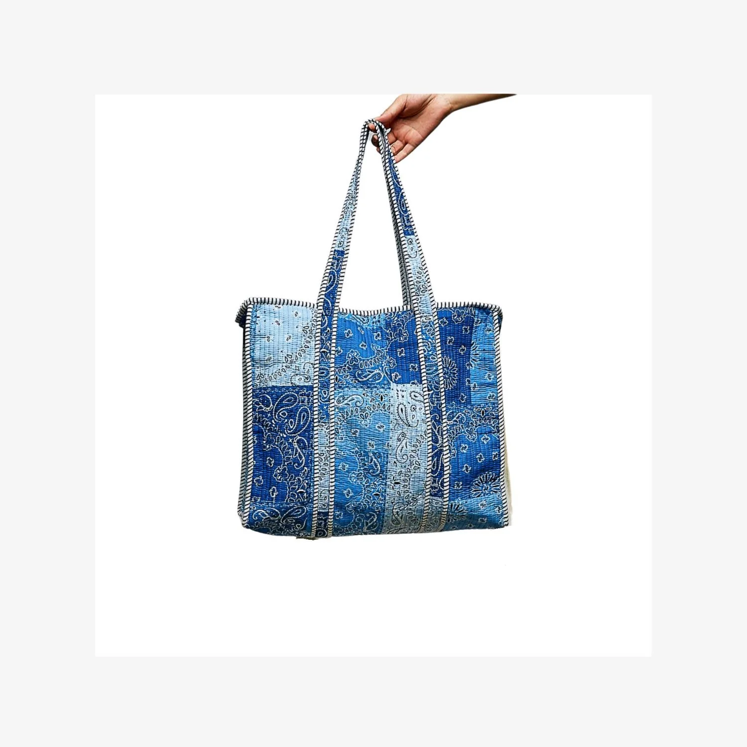 Printed Quilted Tote Bag with Striped Binding – Lightweight Everyday Carryall