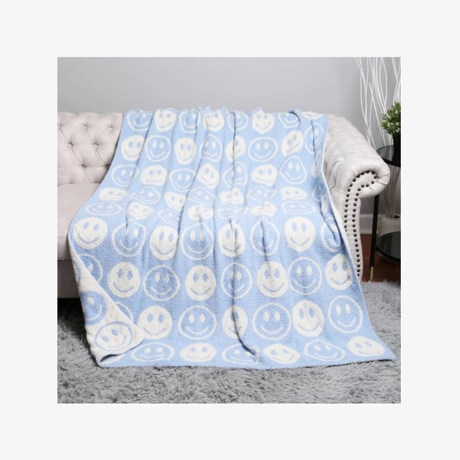 Happy Face Patterned Throw Blanket