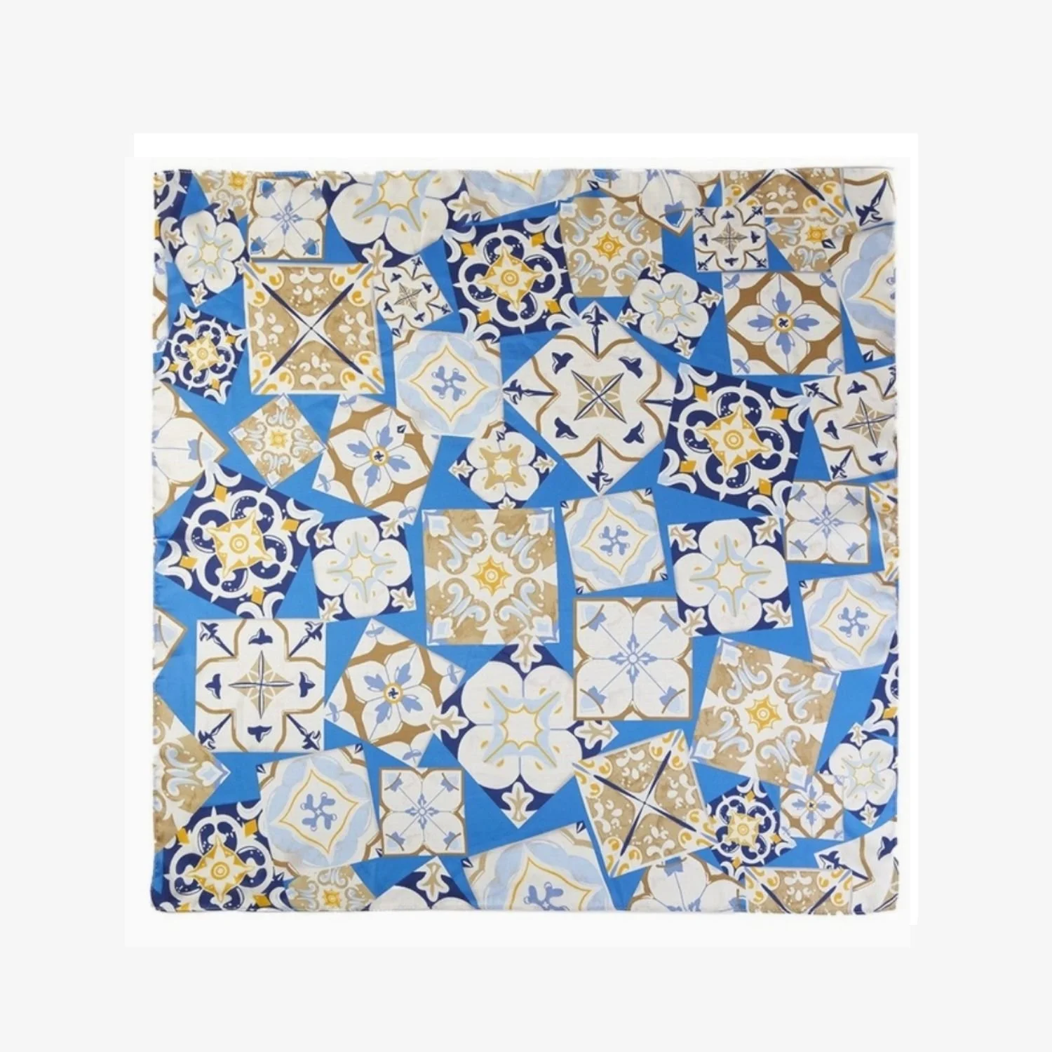 Blue & White Mosaic Print Scarf | Women's Colorful Patterned Scarf