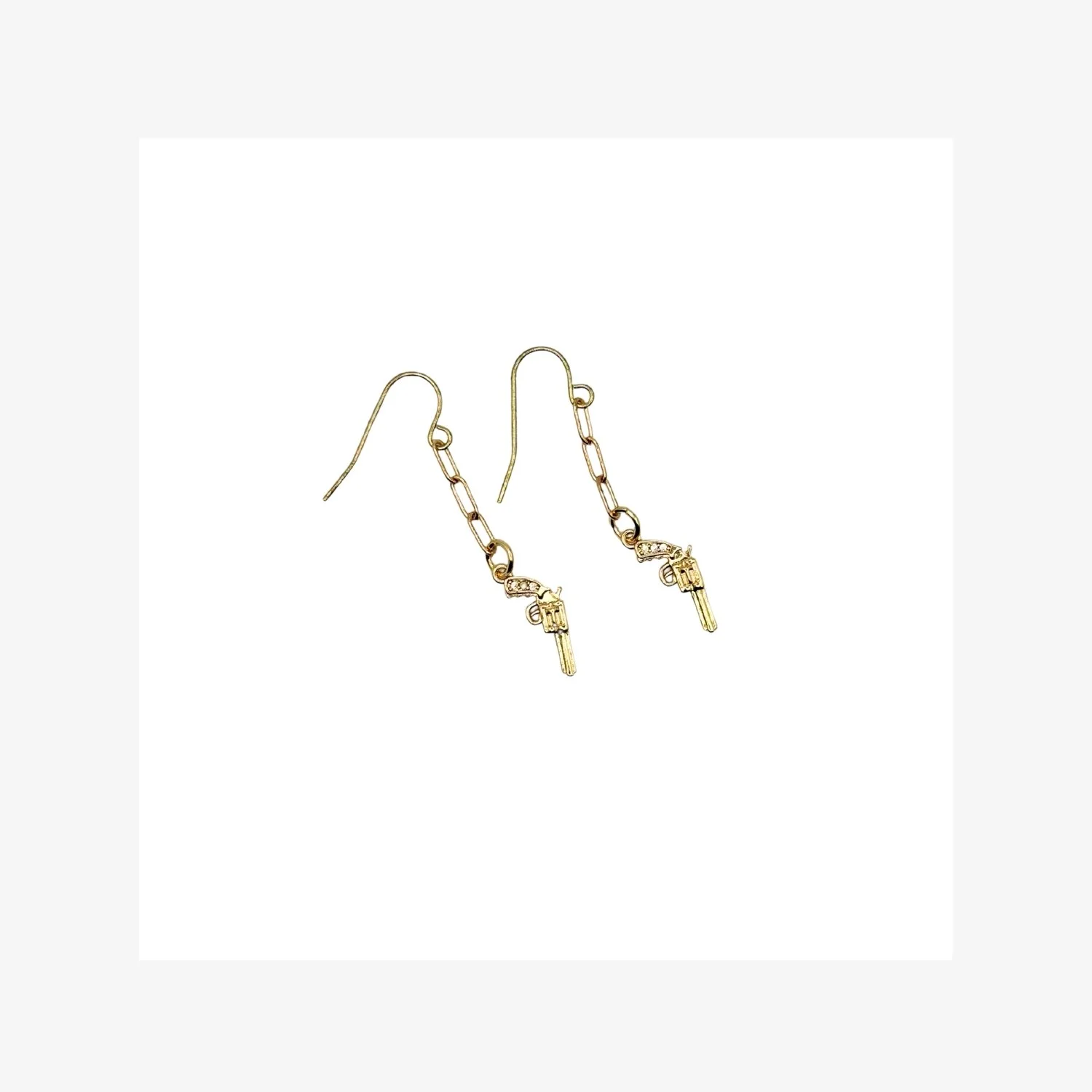 Gold-Plated Pistol Charm Chain Dangle Earrings
