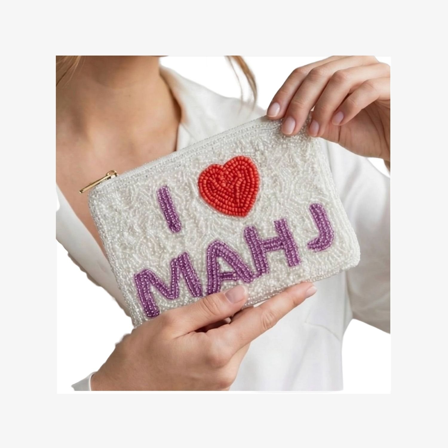 I Love Mahj Beaded Clutch – Mah Jong Gift Bag