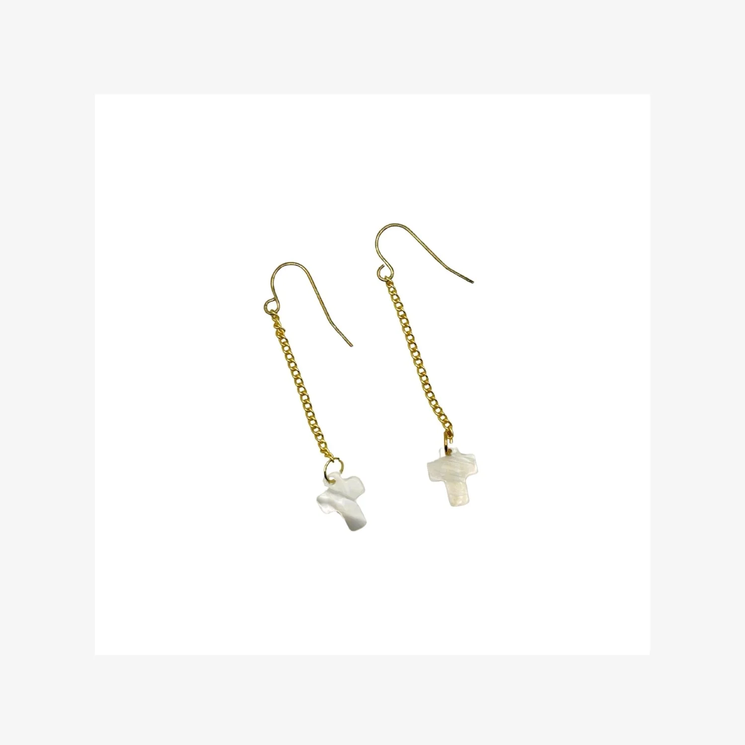 Gold-Plated Chain Cross Dangle Earrings with White Cross Charms
