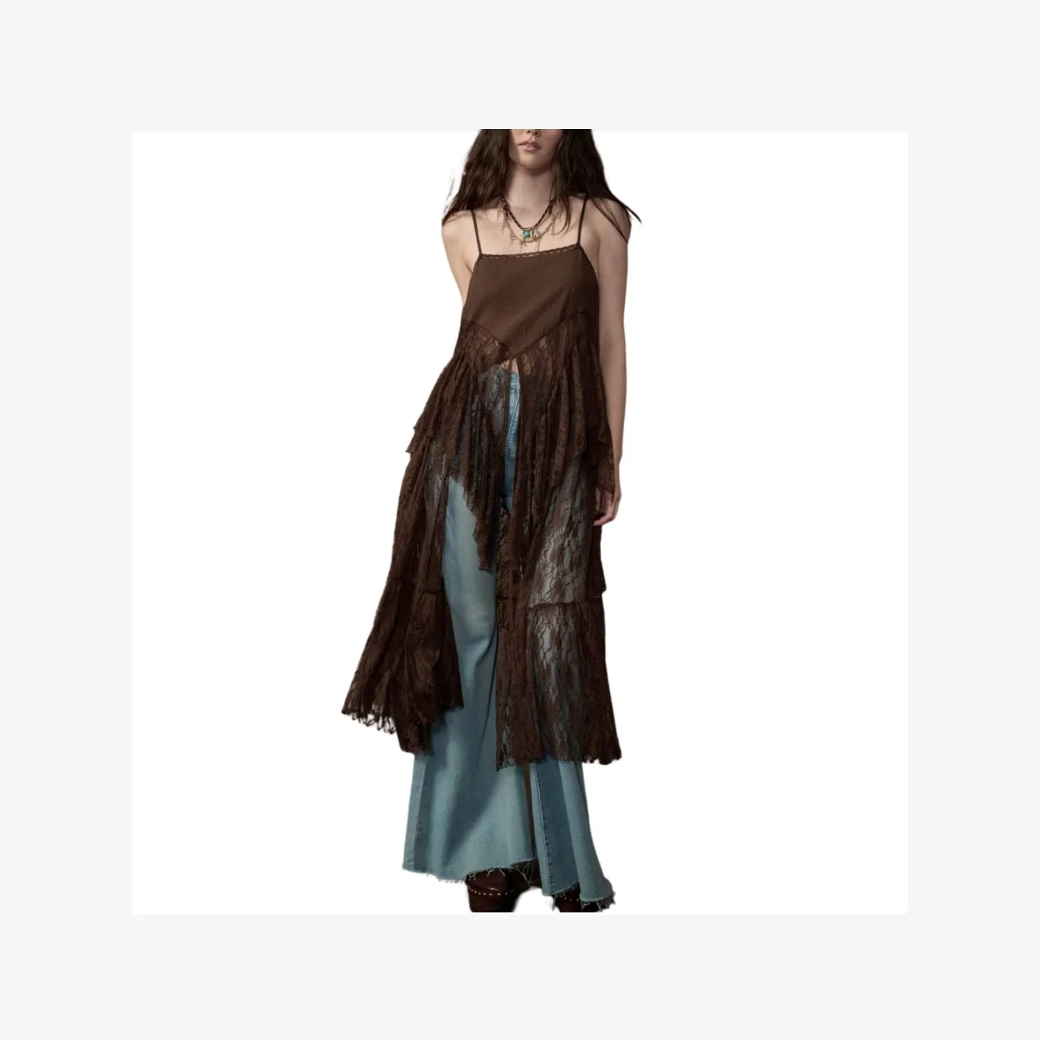 Women’s Brown Lace Overlay Cami Top