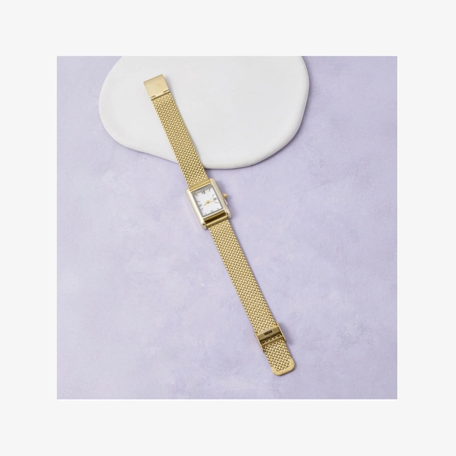 Gold Rectangle Watch – Women's Mesh Band Bracelet Watch