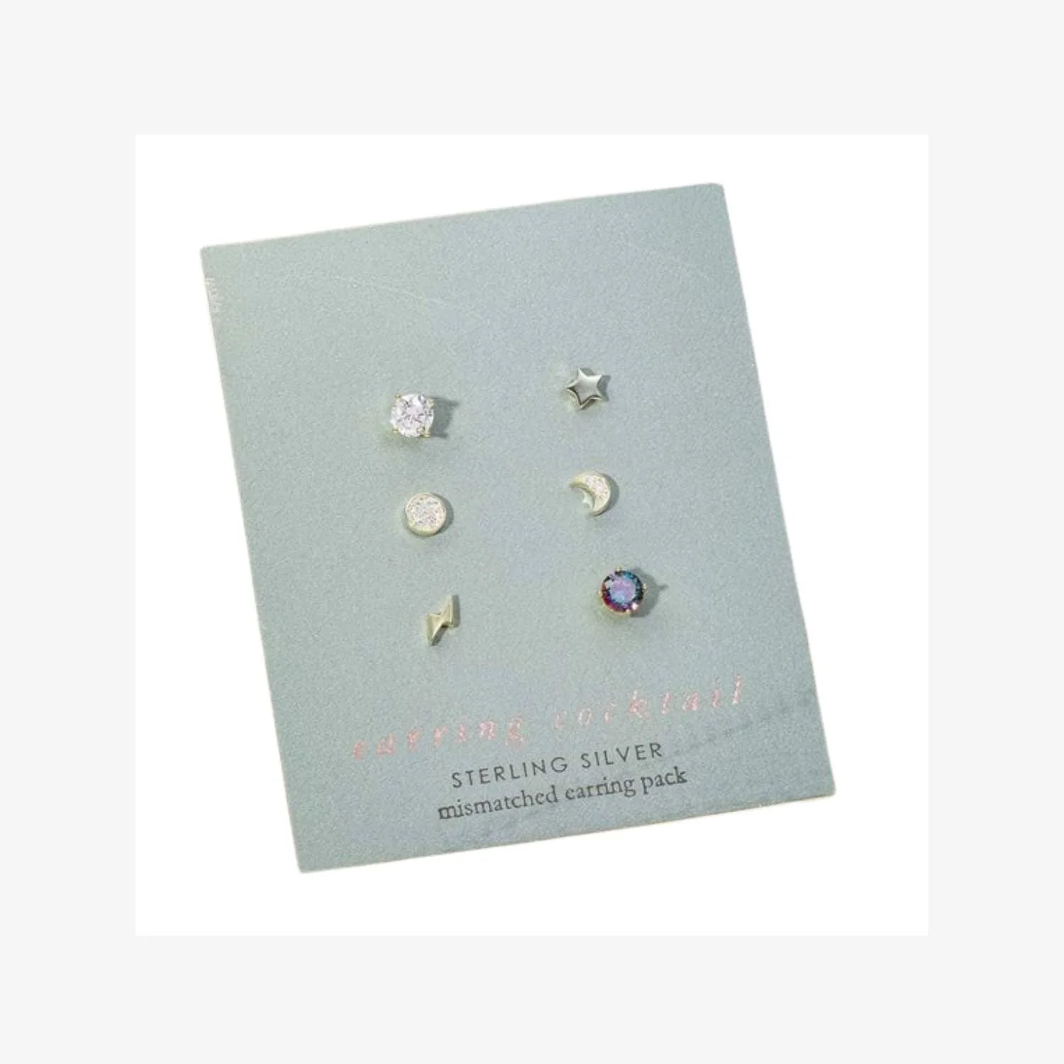 Sterling Silver Moon Star Stud Earrings Set