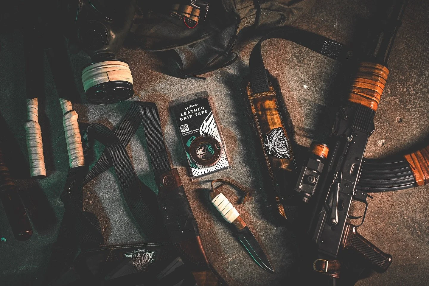 Leather grip tape by @davranov . Practical and stylish. If I&rsquo;m gonna be on watchlists I&rsquo;m gonna look good while I do it. 
.
This is some kit I put together for a character I&rsquo;ll be making videos with. Currently dubbed &ldquo;The Sabo