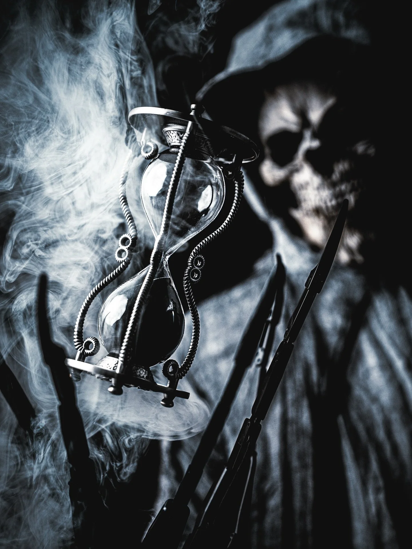 Times up, friend. 
.
One of my school submissions for &ldquo;passage of time&rdquo;. 
.
#sony #sonyalpha #time #hourglass #reaper #death #halloween #grim #monochrome #photosneverdie