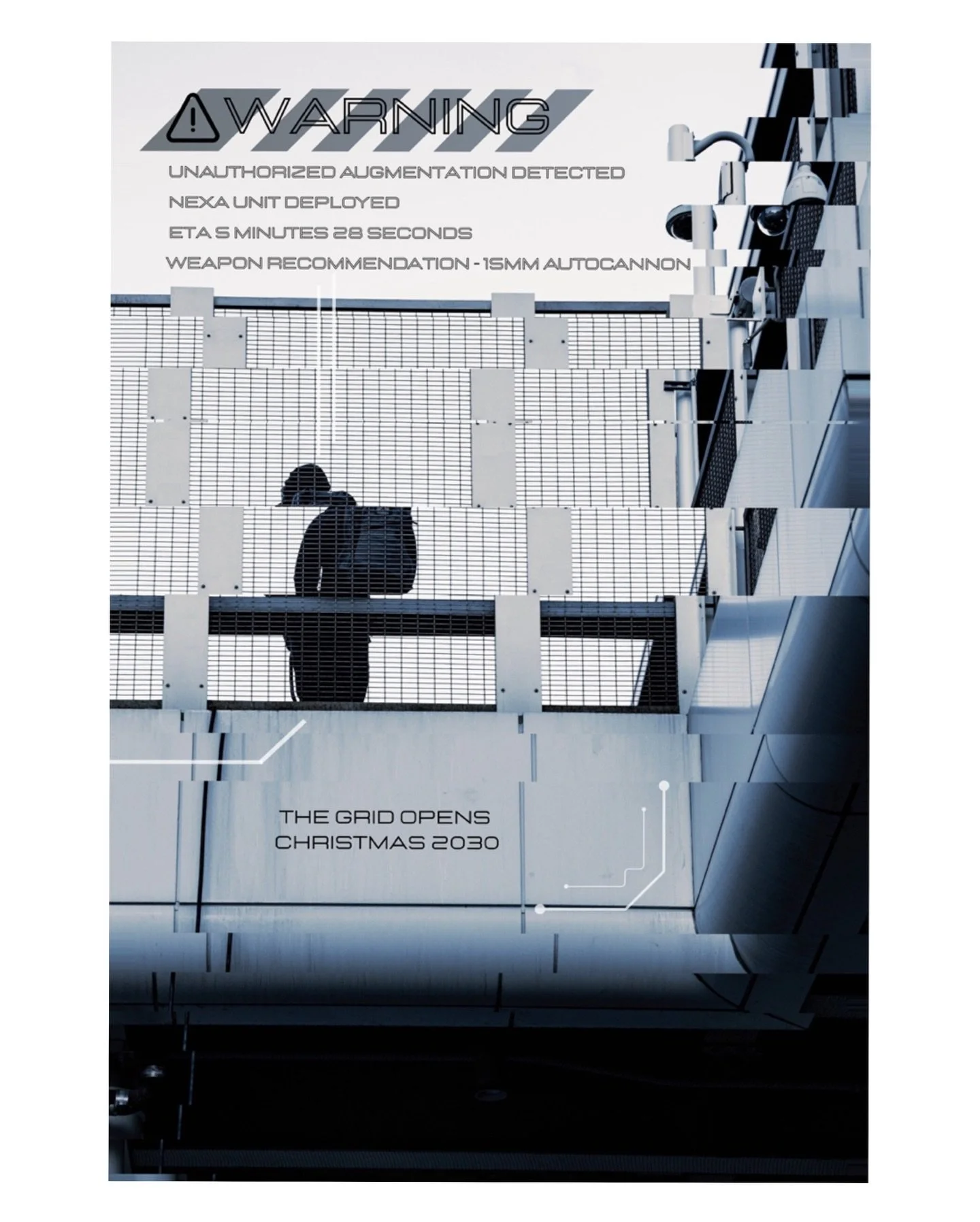 Another addition to the game/movie teaser posters portfolio. The whites and grays I was able to pull out with the lighting and concrete really lent to the sci-fi feel and the surveillance cameras were just the cherry on top. I enjoyed this one and so